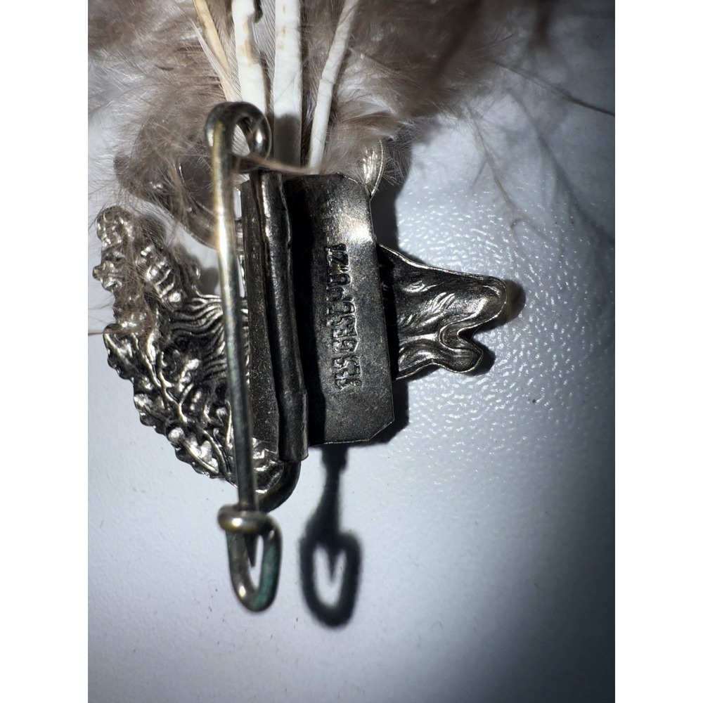 VTG FEATHER PLUME KILT PIN WITH DEER HEAD HALLMARKED ON THE BACK WESTERN NAVAJO - Picture 5 of 6